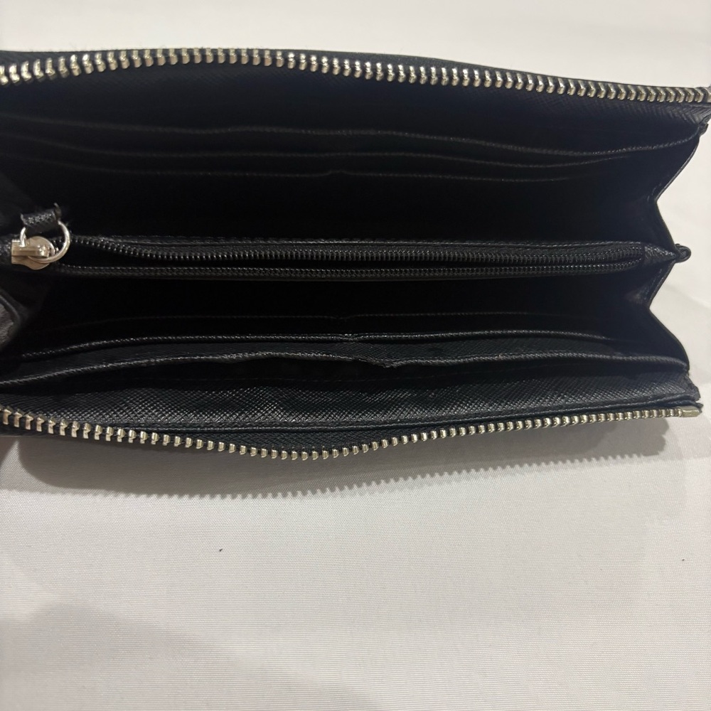 Coach Signature Black Canvas Leather Trim Zip Around Wallet‎ Wristlet Clutch - Picture 7 of 9